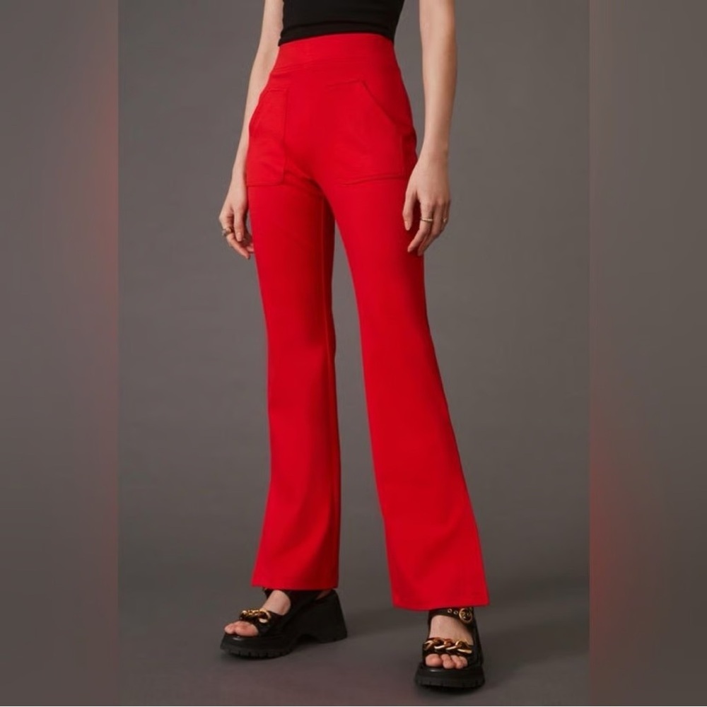 MAEVE by ANTHROPOLOGIE NWOT Pull On Knit Flare Pants in Red Rouge